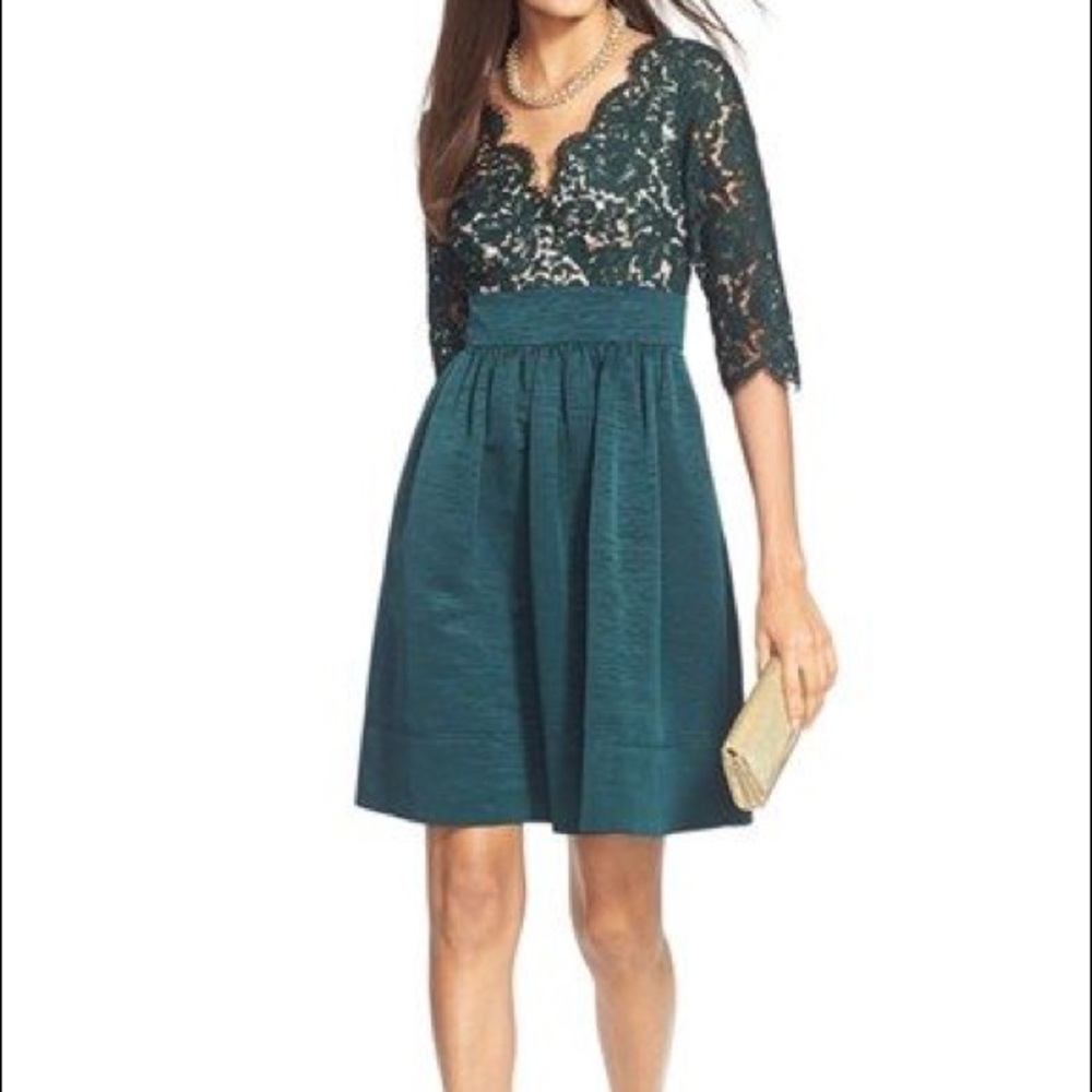 Eliza J lace and faille dark green dress size 12